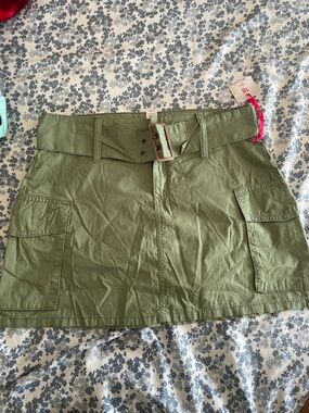 Justice Olive Green Cargo Mini Skirt with Buckle Belt
